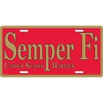 RED SEMPER FI LICENSE PLATE